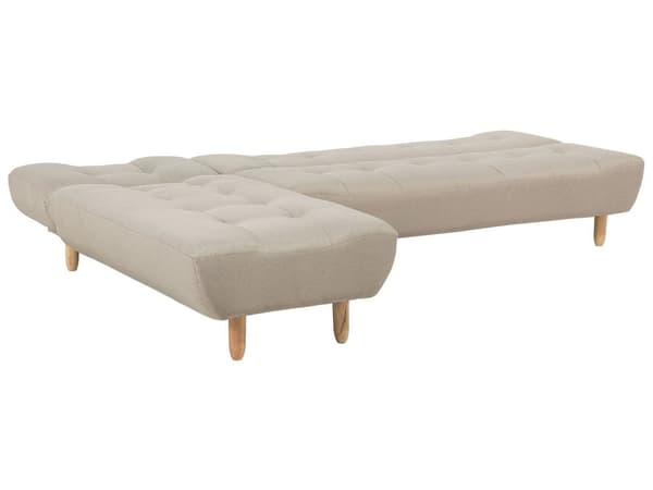 Hjørnesofa Beige stoff møbeltrekk Lyse treben Høyrehånds sjeselong 4-seters