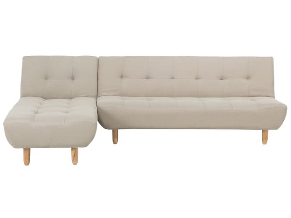 Hjørnesofa Beige stoff møbeltrekk Lyse treben Høyrehånds sjeselong 4-seters