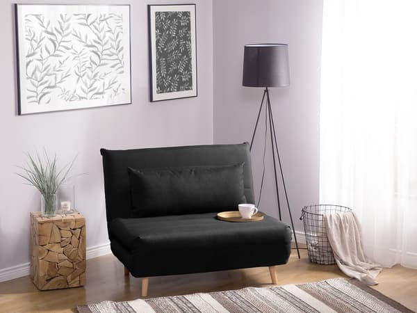 Sovesofa Svart Polyesterstoff 1-seter Ben i tre Sammenleggbar Uten armlener Ekstra pute Moderne design Skandinavisk stil Gjesteseng