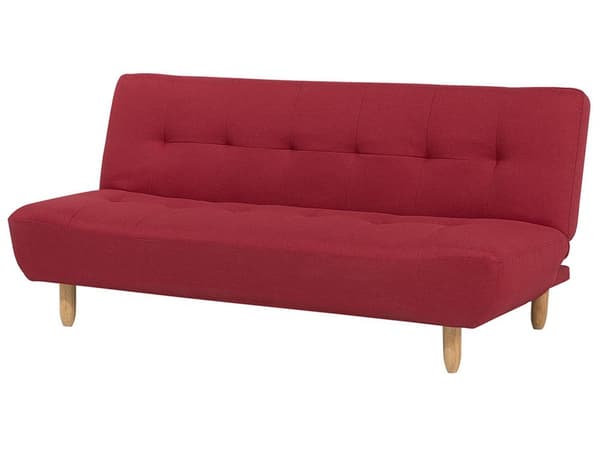 Sofa Rødt Trekk i Stoff med Ben i Lyst Tre 3-seter Skandinavisk Stil Elegant Design