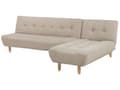 Miniatyrbilde 4 av 10: Hjørnesofa Beige stoff møbeltrekk Lyse treben Venstrehånds sjeselong 4-seters