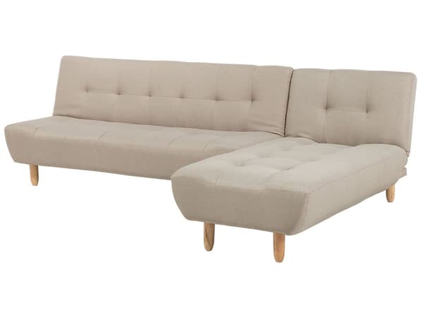 Hjørnesofa Beige stoff møbeltrekk Lyse treben Venstrehånds sjeselong 4-seters