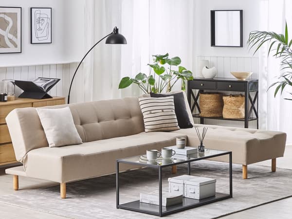 Hjørnesofa Beige stoff møbeltrekk Lyse treben Venstrehånds sjeselong 4-seters