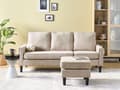 Miniatyrbilde 2 av 11: 3-seter sofa Beige Polstret Treben Med fotskammel Stuesofa Moderne Elegant