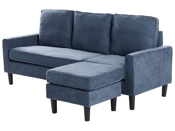 3-seter sofa Marineblå Polstret Treben Med fotskammel Stuesofa Moderne Elegant