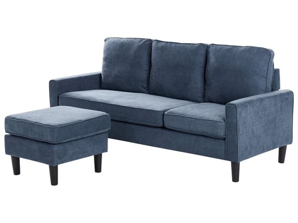 3-seter sofa Marineblå Polstret Treben Med fotskammel Stuesofa Moderne Elegant