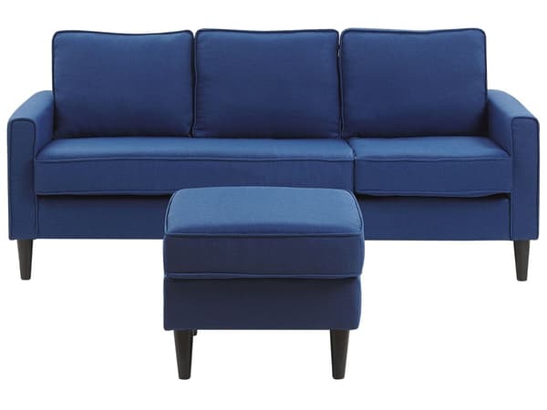 3-seter sofa Marineblå Polstret Treben Med fotskammel Stuesofa Moderne Elegant