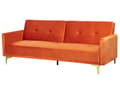Miniatyrbilde 6 av 11: Sovesofa Oransje Fløyel 3-seter Metallben Dekorative knapper Avtakbare putetrekk Justerbar ryggstøtte Sofa med sovefunksjon Moderne design