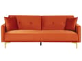 Miniatyrbilde 1 av 11: Sovesofa Oransje Fløyel 3-seter Metallben Dekorative knapper Avtakbare putetrekk Justerbar ryggstøtte Sofa med sovefunksjon Moderne design