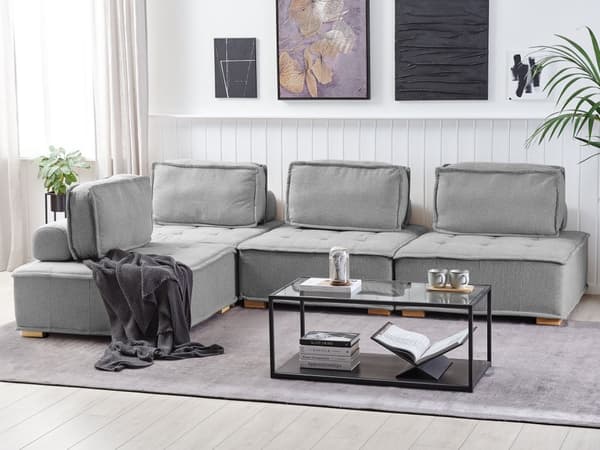 1-seters Seksjon Grå Polyester Ben i massivt tre Tuftede Sete Avtagbart Putetrekk