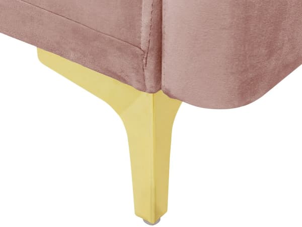 Sovesofa Rosa Fløyel 3-seter Metallben Dekorative knapper Avtakbare putetrekk Justerbar ryggstøtte Sofa med sovefunksjon Moderne design