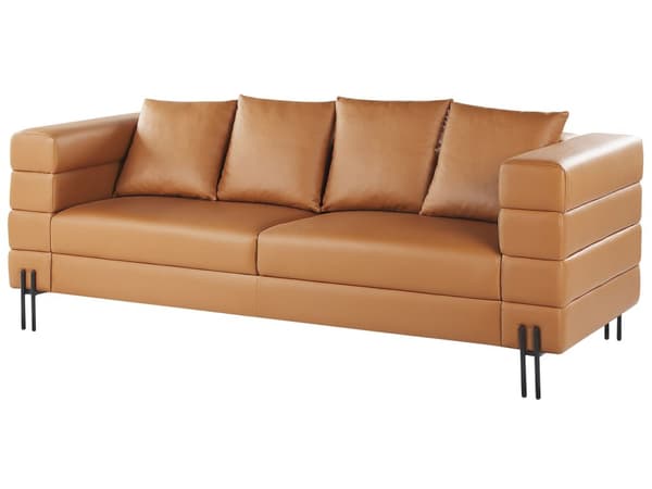 Sofa Brun Kunstlær Metallben 3-seters Sofa Moderne Stue