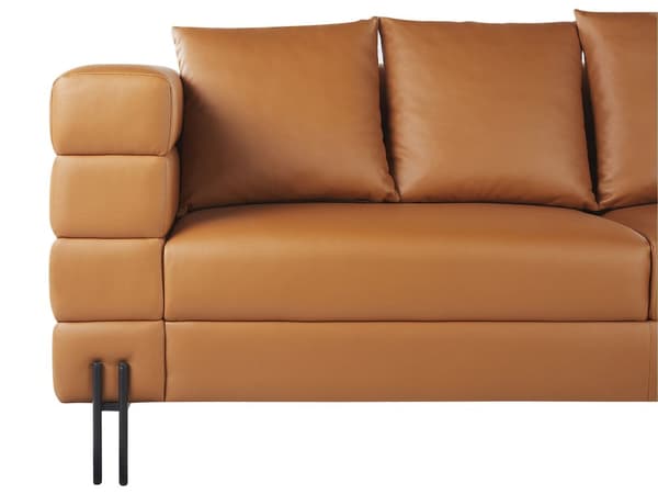 Sofa Brun Kunstlær Metallben 3-seters Sofa Moderne Stue