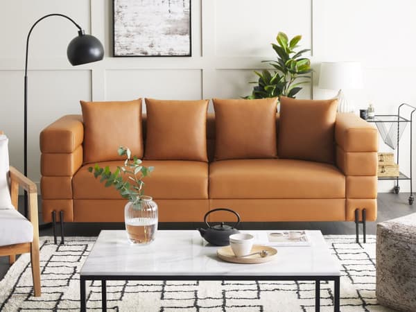 Sofa Brun Kunstlær Metallben 3-seters Sofa Moderne Stue