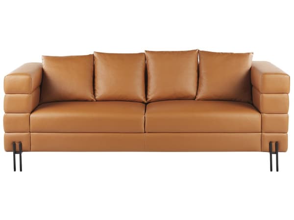 Sofa Brun Kunstlær Metallben 3-seters Sofa Moderne Stue