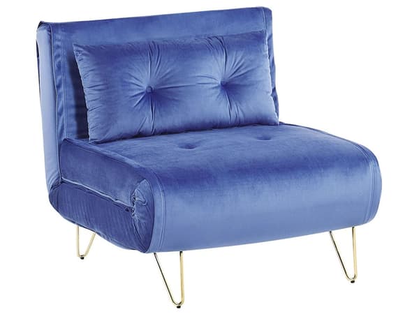 Liten Sovesofa Marineblå Fløyel 1 Seter Sammenleggbar Sovesofa Armløs Med Pute Metall Svarte Ben Glamour