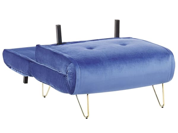Liten Sovesofa Marineblå Fløyel 1 Seter Sammenleggbar Sovesofa Armløs Med Pute Metall Svarte Ben Glamour