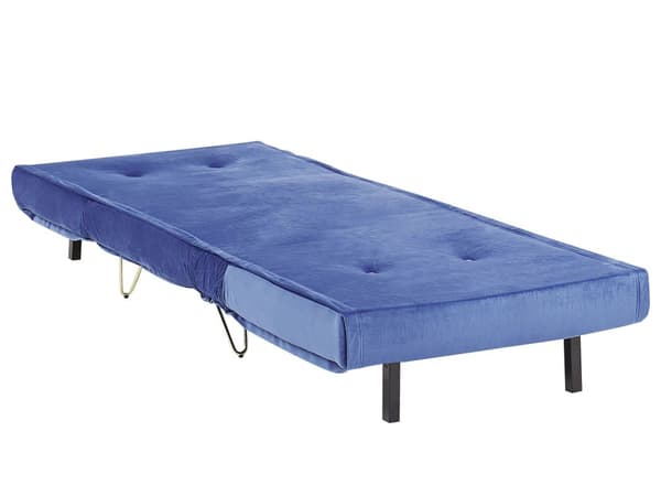 Liten Sovesofa Marineblå Fløyel 1 Seter Sammenleggbar Sovesofa Armløs Med Pute Metall Svarte Ben Glamour