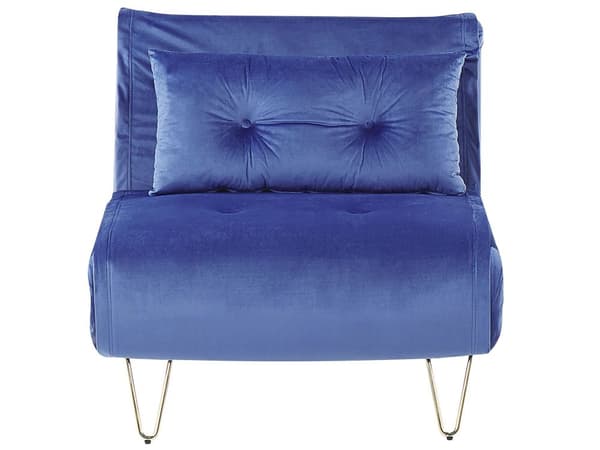 Liten Sovesofa Marineblå Fløyel 1 Seter Sammenleggbar Sovesofa Armløs Med Pute Metall Svarte Ben Glamour