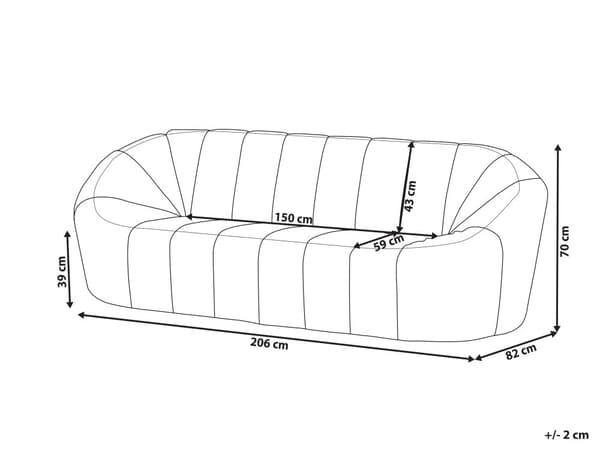 Sofa Hvitt Stoff 3-seter Glamour Ingen armlener Stue Bred rygg