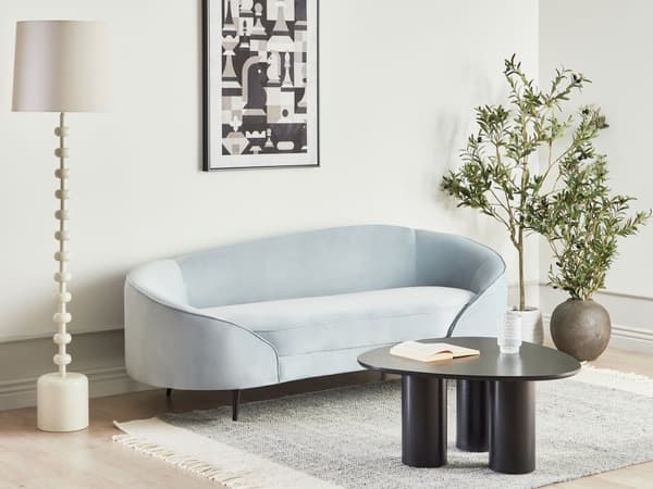 Sofa Lyseblå Blå Fløyel Glamour Buet Retrostil 3-seter Gull Metallben