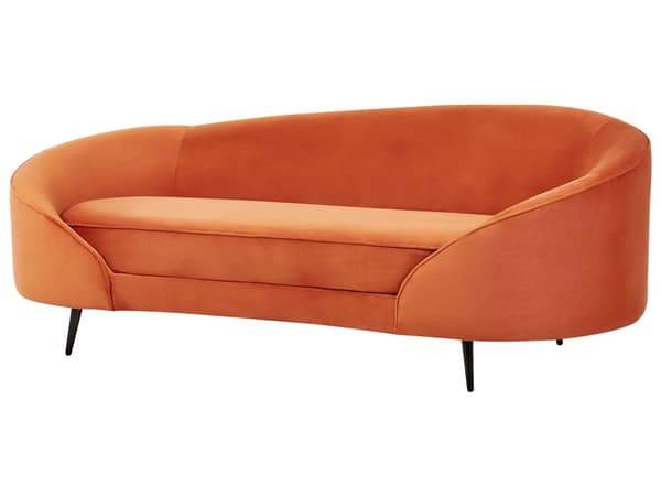 Sofa Oransje Fløyel Glamour Buet Retrostil 3-seter Gull Metallben