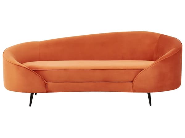Sofa Oransje Fløyel Glamour Buet Retrostil 3-seter Gull Metallben
