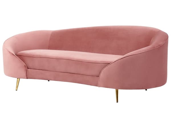 Sofa Rosa Fløyel Glamour Buet Retrostil 3-seter Gull Metallben