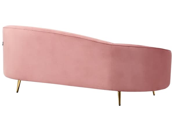Sofa Rosa Fløyel Glamour Buet Retrostil 3-seter Gull Metallben