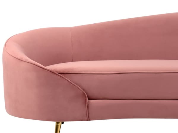 Sofa Rosa Fløyel Glamour Buet Retrostil 3-seter Gull Metallben