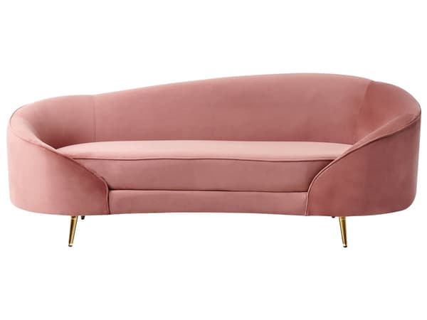 Sofa Lyserød Pastel Velour Polstret Guld Metalben 3 Personers Moderne Designsofa med Buet Ryg Retro Minimalistisk til Stuen