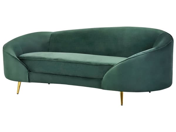 Sofa Grøn Velour Polstret Guld Metalben 3 Personers Moderne Designsofa med Buet Ryg Retro Minimalistisk til Stuen