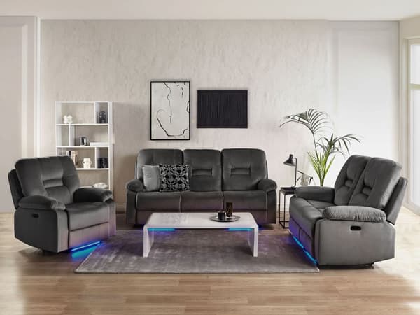 Sohva tummanharmaa 146 x 101 x 73 cm sametti kahdelle USB LED-valo sähkösäädettävä moderni