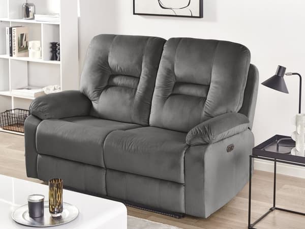 Sofa Grå Velour Stof Elektrisk Recliner Blød 2 Personers Designsofa med Justerbart Ryglæn og Fodstøtte Biografsofa med Indbygget Fodskammel