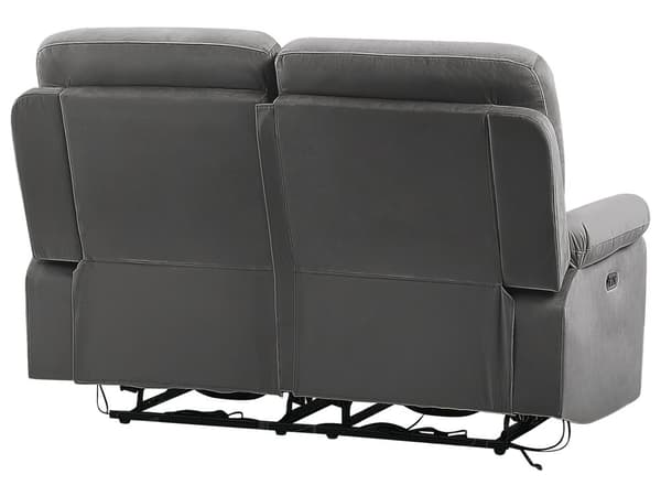 Sofa Grå Velour Stof Elektrisk Recliner Blød 2 Personers Designsofa med Justerbart Ryglæn og Fodstøtte Biografsofa med Indbygget Fodskammel