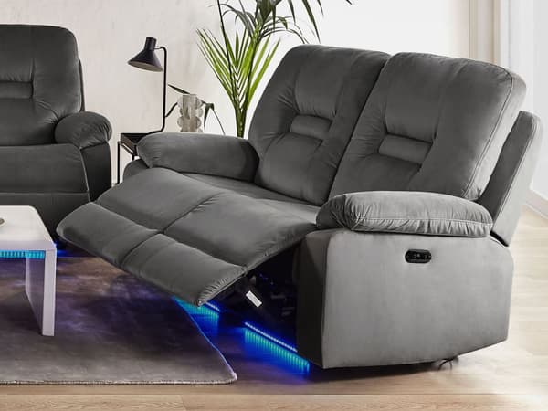 Sofa Grå Velour Stof Elektrisk Recliner Blød 2 Personers Designsofa med Justerbart Ryglæn og Fodstøtte Biografsofa med Indbygget Fodskammel