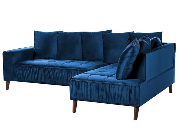 Kulmasohva laivastonsininen 231 x 152 x 79 cm sametti metalli puu kolmelle koristetyynyt moderni