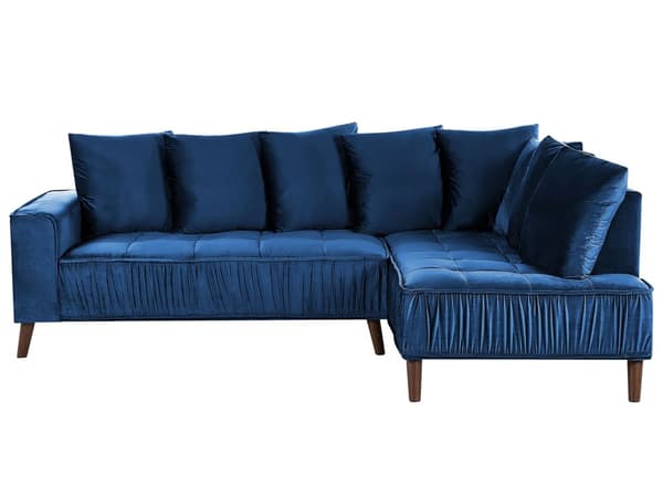 Kulmasohva laivastonsininen 231 x 152 x 79 cm sametti metalli puu kolmelle koristetyynyt moderni