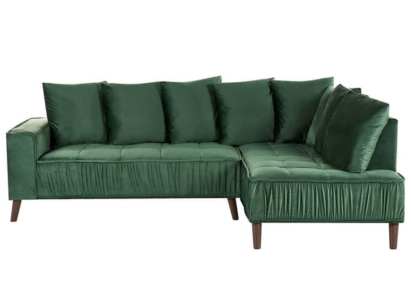 Kulmasohva tummanvihreä 231 x 152 x 79 cm sametti metalli puu kolmelle koristetyynyt moderni