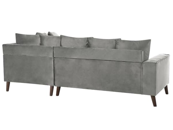 Hjørnesofa Grå Fløyel 3-seter Venstrevendt Puter Metallben med trefinish Innredning Stue Moderne