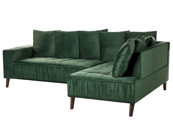 Hjørnesofa Grøn Velour 3 Personers Designsofa med Rygpuder Tilbehør Blød Moderne Venstrevendt L Formet Sofa Indretning Stue