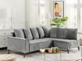 Miniatyrbillede 2 af 11: Hjørnesofa Grå Velour 3 Personers Designsofa med Rygpuder Tilbehør Blød Moderne Venstrevendt L Formet Sofa Indretning Stue