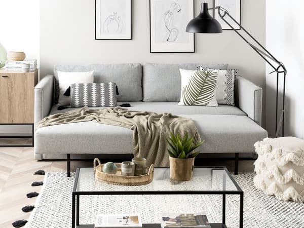Sovesofa i Grått Stoff med 3 seter og Oppbevaringsrom Avtakbare Puter Moderne