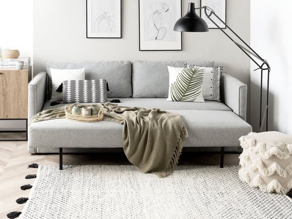 Sovesofa i Grått Stoff med 3 seter og Oppbevaringsrom Avtakbare Puter Moderne