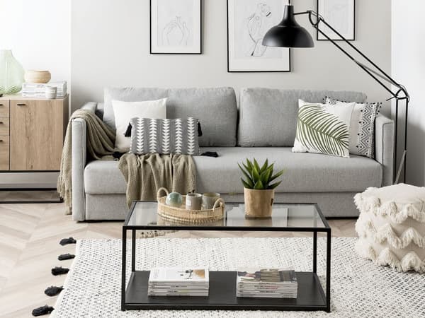 Sovesofa i Grått Stoff med 3 seter og Oppbevaringsrom Avtakbare Puter Moderne