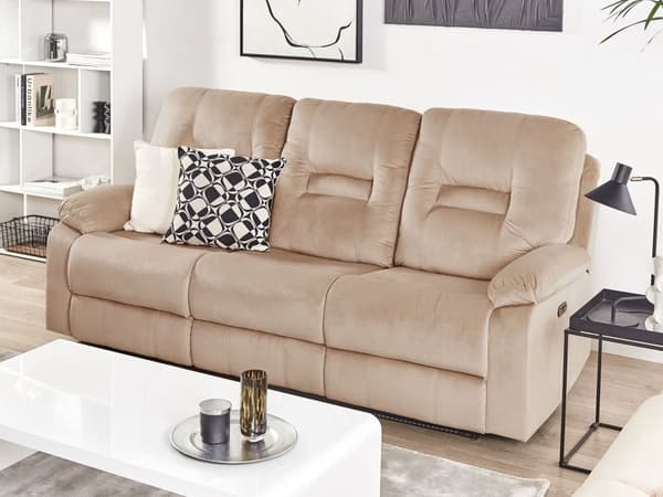 Hvilesofa 3-seters Beige Fløyel Elektrisk Justerbar Rygg Fotstøtte LED-lys Moderne Stue