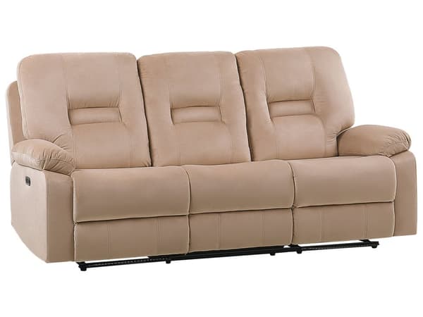 Hvilesofa 3-seters Beige Fløyel Elektrisk Justerbar Rygg Fotstøtte LED-lys Moderne Stue