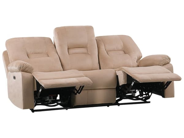 Hvilesofa 3-seters Beige Fløyel Elektrisk Justerbar Rygg Fotstøtte LED-lys Moderne Stue