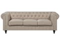 Miniatyrbilde 4 av 11: Chesterfield Stuesett Beige Stoff Mørkt Tre Ben 3-seters Sofa + Lenestol