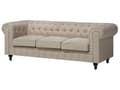 Miniatyrbilde 5 av 11: Chesterfield Stuesett Beige Stoff Mørkt Tre Ben 3-seters Sofa + Lenestol
